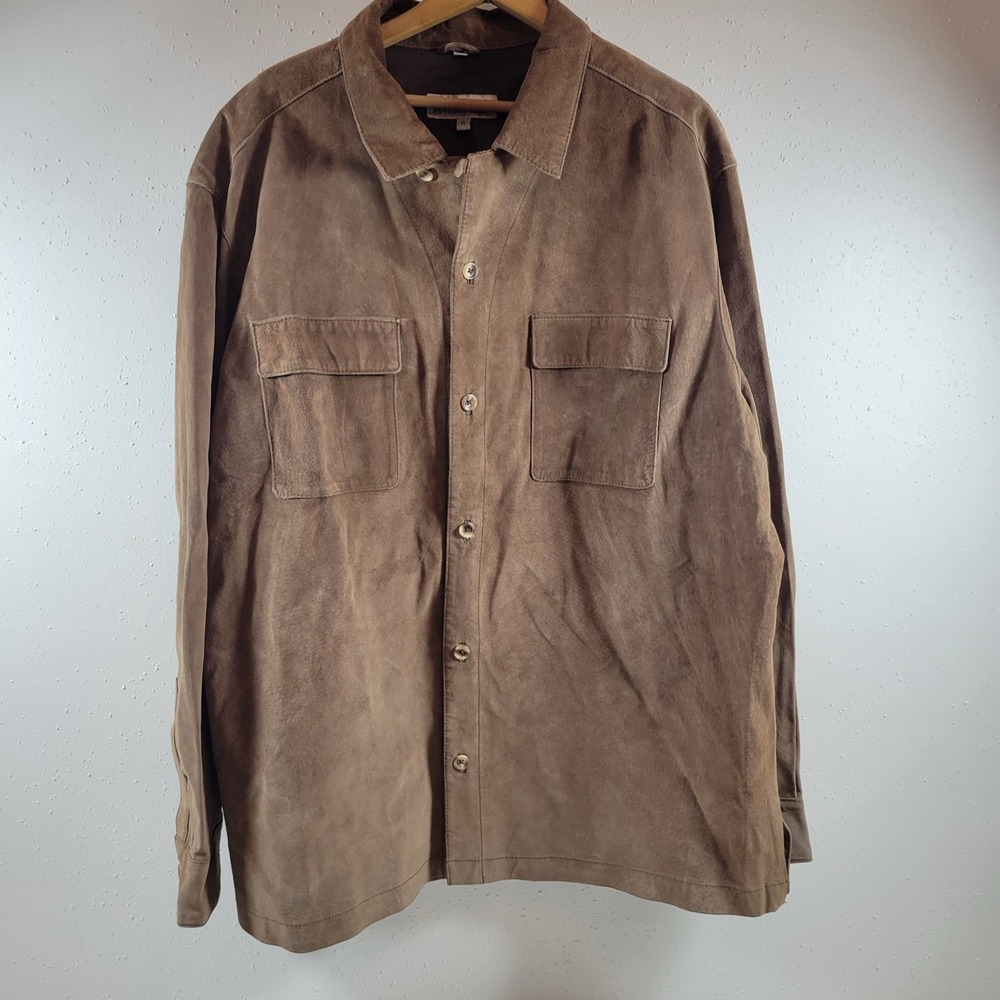 Vintage Marshall Fields Suede Shirt Jacket Men XL 100% Genuine Leather Lined